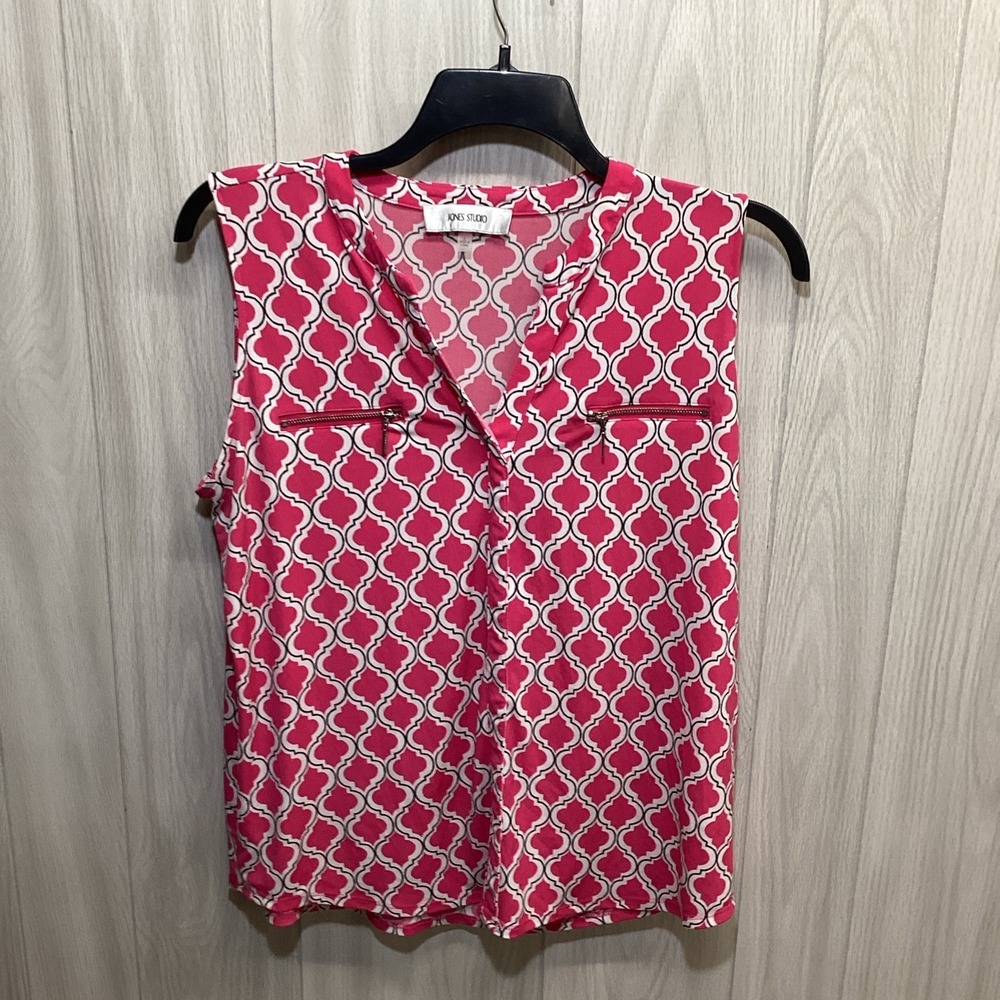 JONES STUDIO Women's (Size L) Sleeveless‎ V-Neck Shirt Zipper Accents